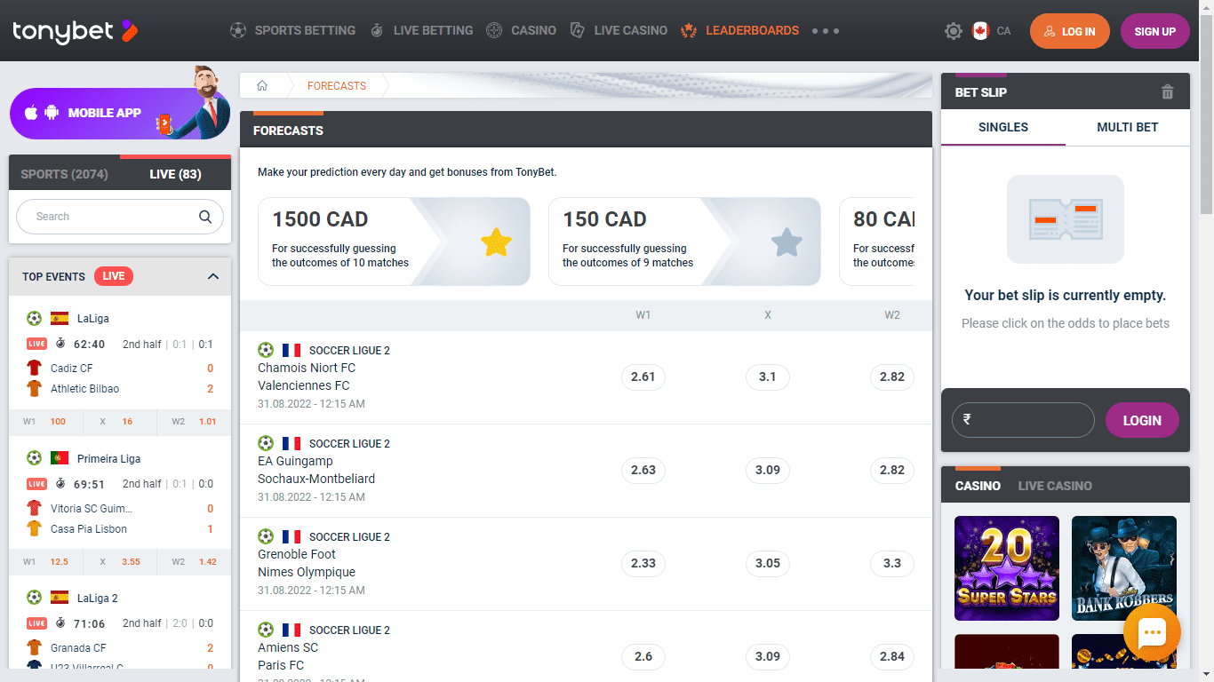 Forecasts for sports leagues